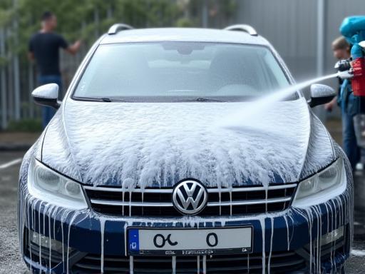 Fahrzeug wird mit Reinigungsschaum eingesprüht